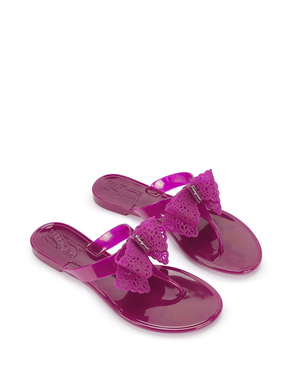 Women's Salvatore Ferragamo Fuchsia Bow Jelly Thong Sandals